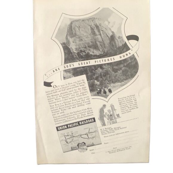 Vintage 1936 Union Pacific Great Pictures Hung Ad Advertisement - Picture 1 of 4